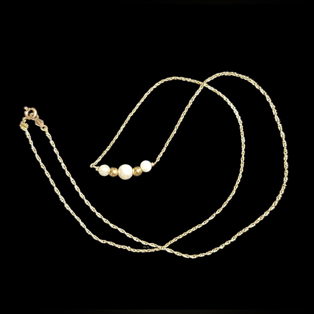 Dainty 14k Gold Stationed Pearl Necklace With 14k Gold Balls - Picture 4 of 5